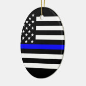 USA Flag Black and White Thin Blue Line Keramikornament (Links)