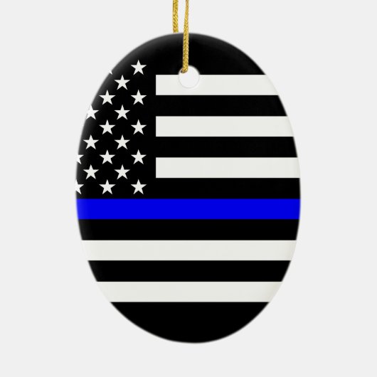 USA Flag Black and White Thin Blue Line Keramikornament (Hinten)