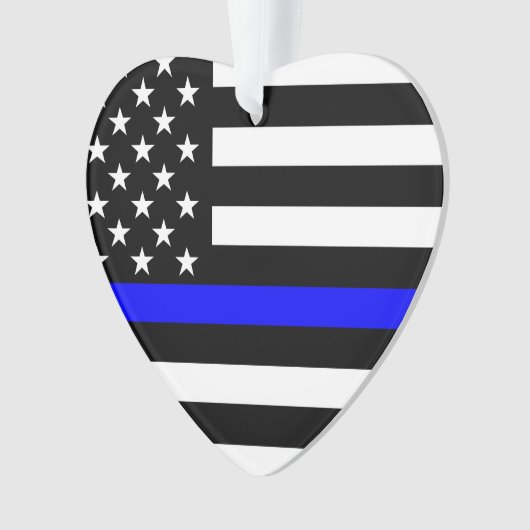 USA Flag Black and White Thin Blue Line Ornament (Vorderseite)