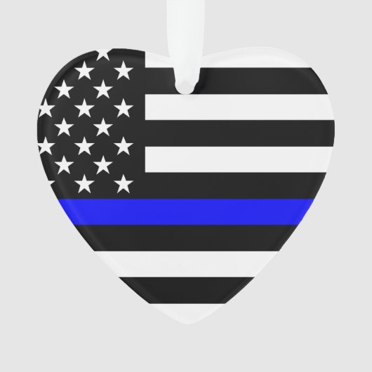 USA Flag Black and White Thin Blue Line Ornament (Vorderseite)