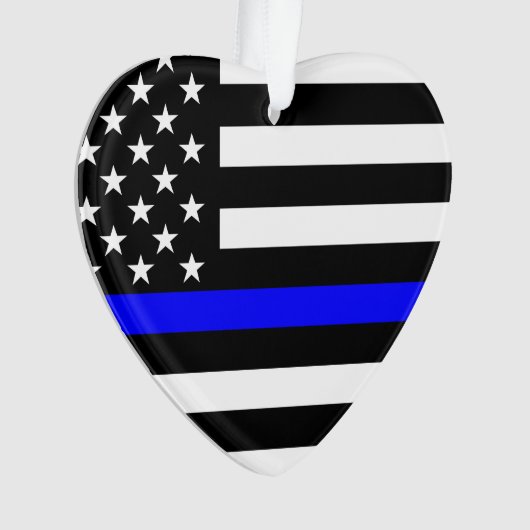 USA Flag Black and White Thin Blue Line Ornament (Vorderseite)