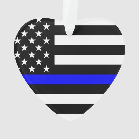 USA Flag Black and White Thin Blue Line Ornament (Rückseite)