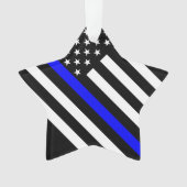 USA Flag Black and White Thin Blue Line Ornament (Vorderseite)