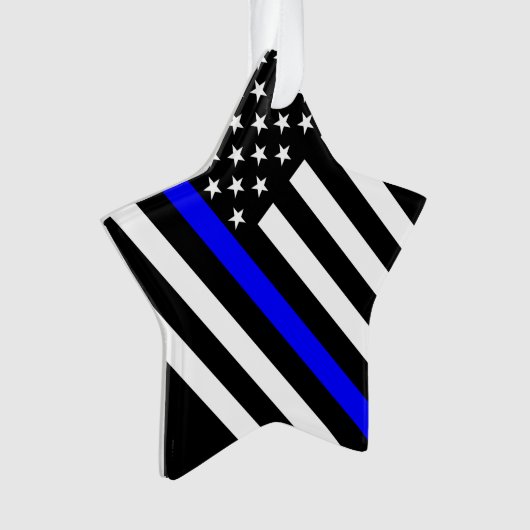 USA Flag Black and White Thin Blue Line Ornament (Vorderseite)