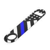 USA Flag Black and White Thin Blue Line Speedflaschenöffner (Vorderseite Schrägansicht)