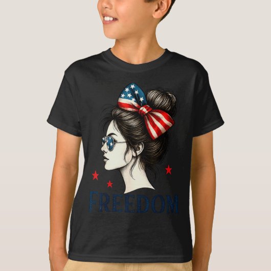 Usa Flag Bow Messy Bun Girls Dom American Flag Pat T-Shirt (Vorderseite)