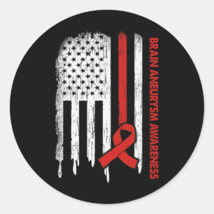 USA Flag Burgundy Ribbon Brain Aneurysm Bewusstsei Runder Aufkleber