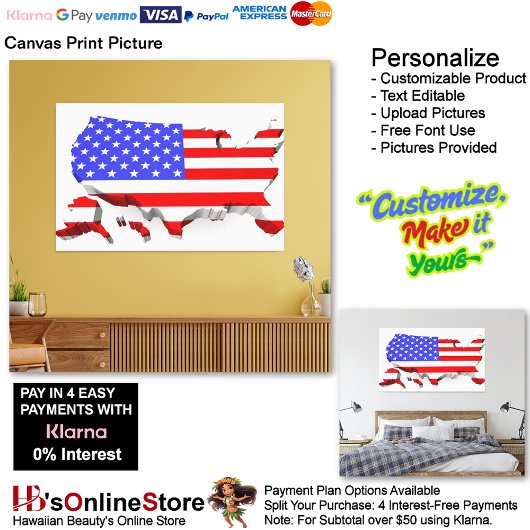 USA Flag Canvas Druckbild Leinwanddruck