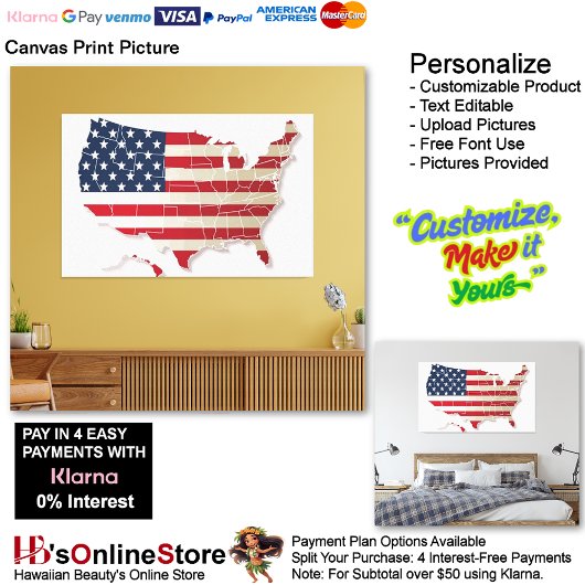 USA Flag Canvas Druckbild Leinwanddruck