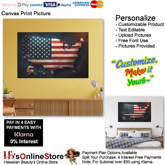 USA Flag Canvas Druckbild Leinwanddruck
