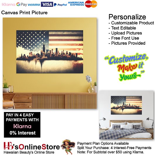 USA Flag Canvas Druckbild Leinwanddruck
