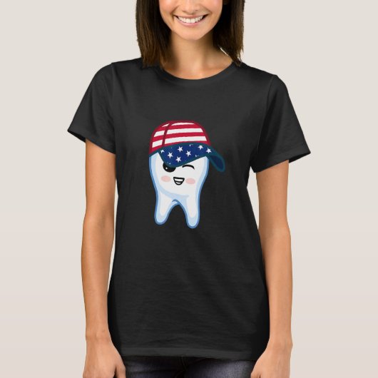 USA Flag Cap Tooth Patriotic Dentistry Dental Hygi T-Shirt (Vorderseite)