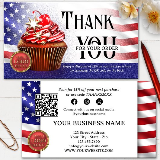 USA Flag Cupcake QR Code Vielen Dank für Ihre Best Visitenkarte