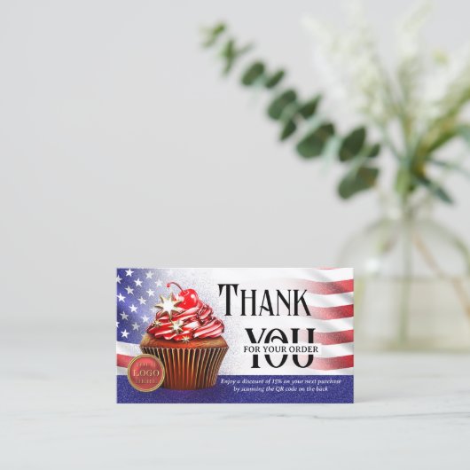 USA Flag Cupcake QR Code Vielen Dank für Ihre Best Visitenkarte (Stehend Vorderseite)