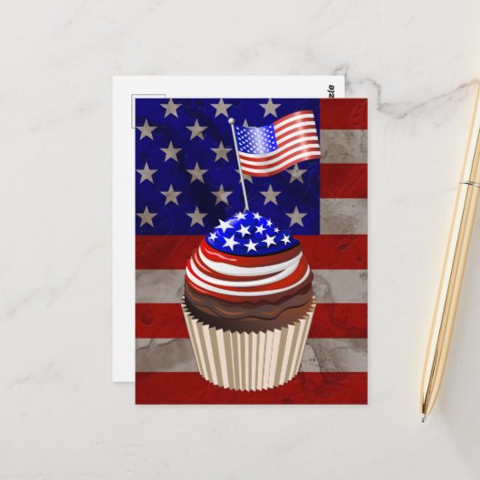 USA Flag Cupcakes Pattern Postkarte (Vorderseite/Rückseite Beispiel)