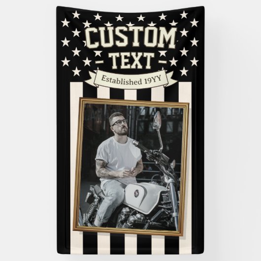 USA Flag Custom Photo Banner, Black Flag Patriotic Banner (Vertikal)