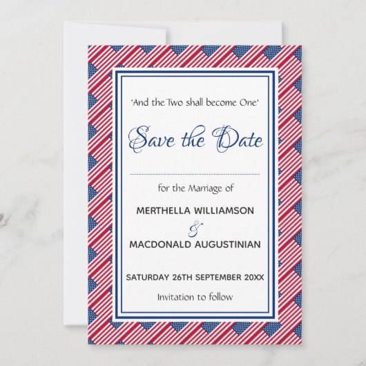 USA FLAG Customized Scripture Stylish American Save The Date (Vorderseite)