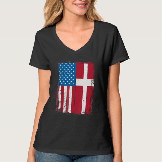 USA Flag Denmark Danish T-Shirt (Vorderseite)