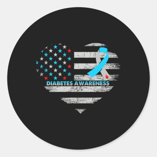Usa Flag Diabetes Awareness Heart Family Support Runder Aufkleber (Vorderseite)