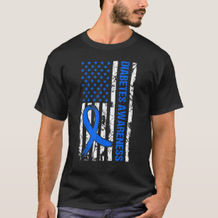 USA Flag Diabetes Awareness T1D Blue Ribbon Supple T-Shirt
