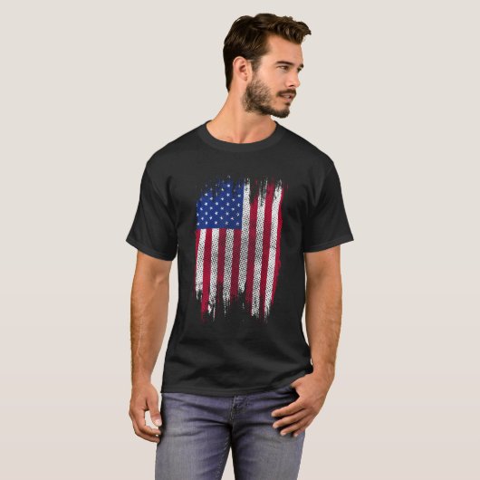 USA Flag Distressed Halftone Design T-Shirt (Vorne ganz)
