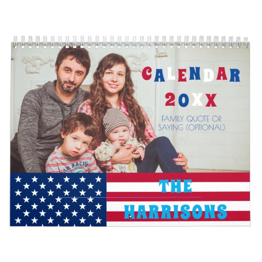 USA Flag & Family Foto Retro Kalender (Titelbild)