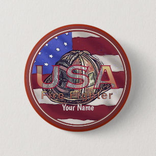 USA Flag Firefighter-Button Button