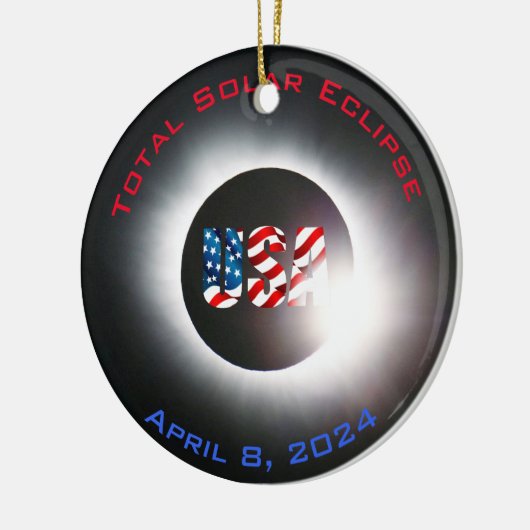 USA FLAG Gesamte Sonnenfinsternis 8. April 2024 Keramik Ornament (Links)