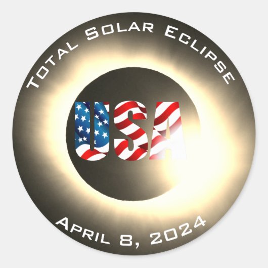 USA FLAG Gesamte Sonnenfinsternis 8. April 2024 Runder Aufkleber (Vorderseite)