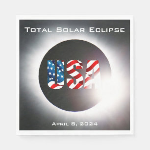 USA FLAG Gesamte Sonnenfinsternis 8. April 2024 Serviette
