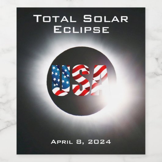 USA FLAG Gesamte Sonnenfinsternis 8. April 2024 Weinetikett (Einzelnes Label)