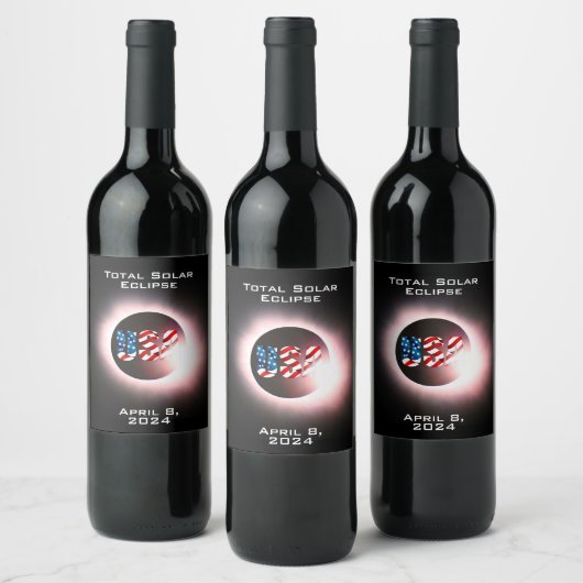 USA FLAG Gesamte Sonnenfinsternis 8. April 2024 Weinetikett (Flaschen)