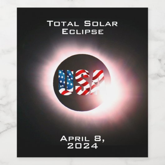 USA FLAG Gesamte Sonnenfinsternis 8. April 2024 Weinetikett (Einzelnes Label)