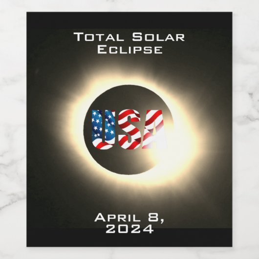 USA FLAG Gesamte Sonnenfinsternis 8. April 2024 Weinetikett (Einzelnes Label)