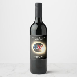 USA FLAG Gesamte Sonnenfinsternis 8. April 2024 Weinetikett