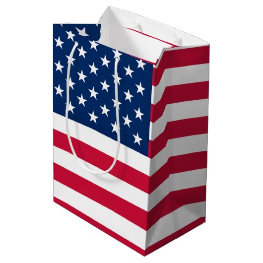 USA Flag Gift Bag Patriotic Mittlere Geschenktüte (Rückseite Schrägansicht)