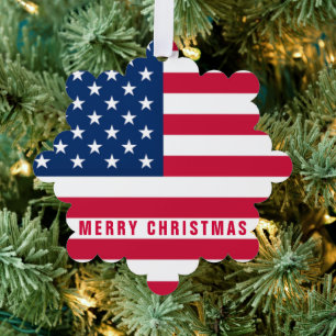 USA Flag Gift Merry Christmas Ornament Card Karte