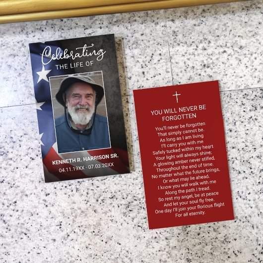 USA Flag Grabmal Memorial Gebet Fotokarte Visitenkarte