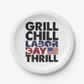 USA Flag Grill Chill Labour Day Thrill America Pappteller (Vorderseite)