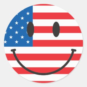 USA Flag Happy Face Runder Aufkleber