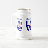 USA Flag Heart Blue LIEBE Personalisiert Bierglas (Vorderseite Links)