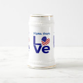 USA Flag Heart Blue LIEBE Personalisiert Bierglas (Mittel)