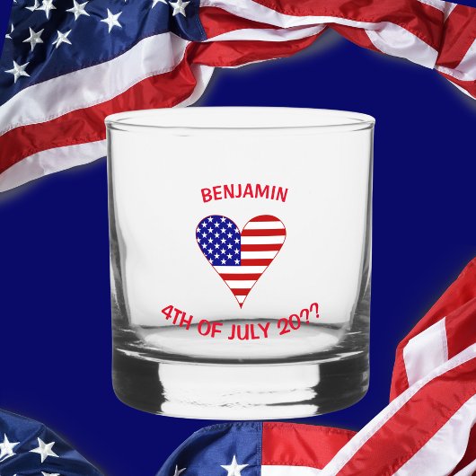 USA Flag Heart Funky Personalisiert Whiskyglas