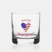 USA Flag Heart Funky Personalisiert Whiskyglas (Vorderseite)