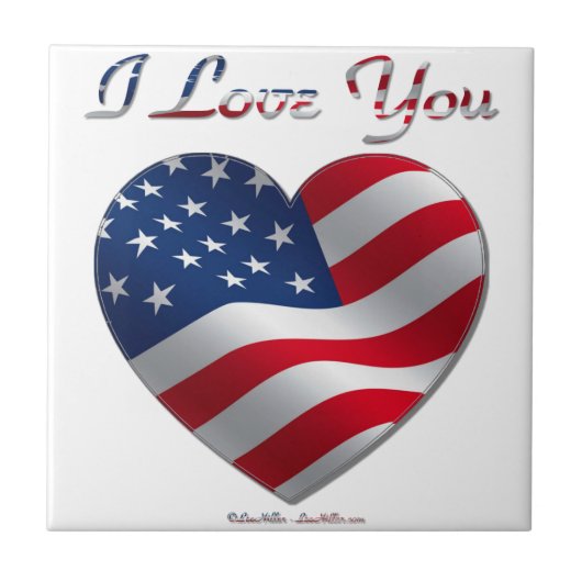 USA Flag Herz I Liebe You Fliese (Vorderseite)