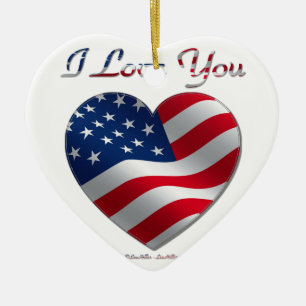USA Flag Herz I Liebe You Keramik Ornament