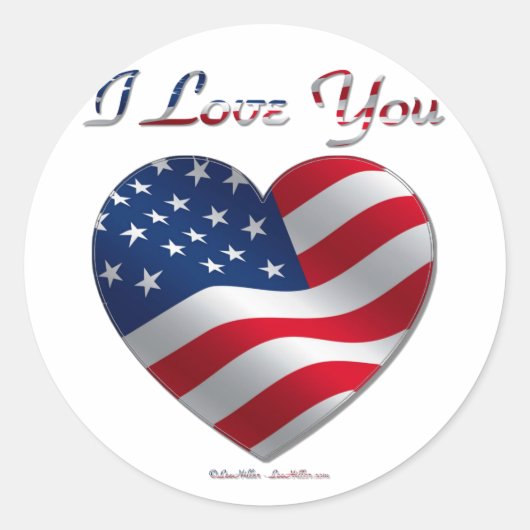 USA Flag Herz I Liebe You Runder Aufkleber (Vorderseite)