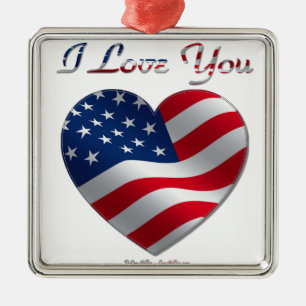 USA Flag Herz I Liebe You Silbernes Ornament