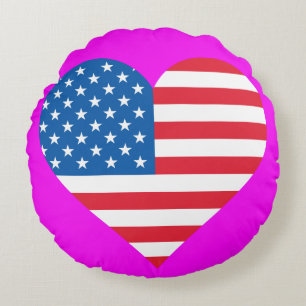 USA Flag Herzklopfen Rundes Kissen