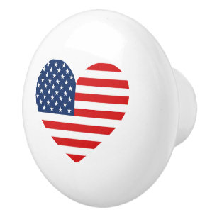 USA Flag in Heart Keramik Knoblauch for Furniture Keramikknauf